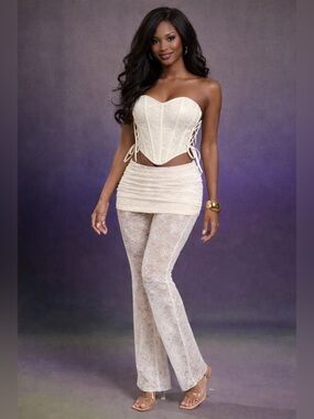 Cream Flare Lace Pants